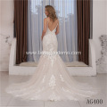 V-neck lace trumpet modern bridal gown backless mermaid pattern civil wedding dress